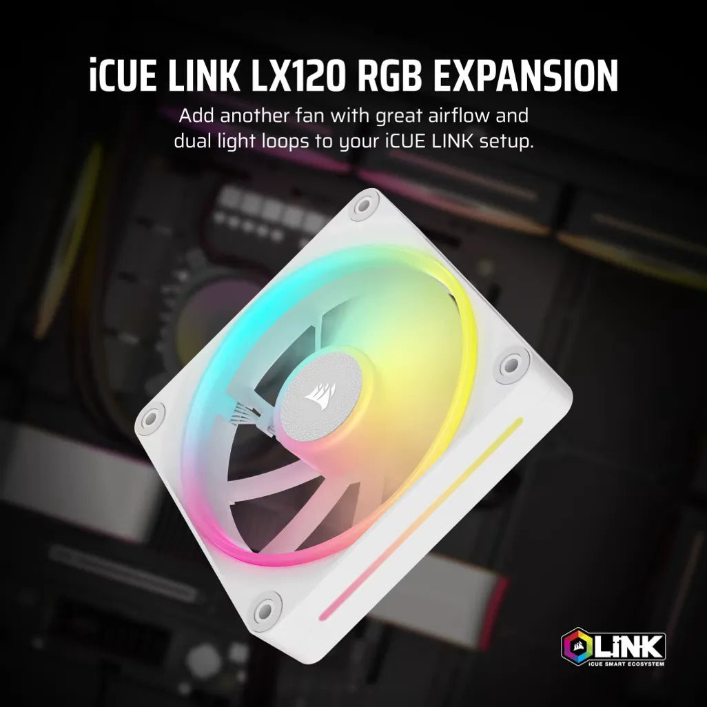 GUNMANSA Corsair iCUE LINK LX120 RGB 120mm PWM Fan - Dual Light Loops – Requires iCUE LINK System Hub (Sold Separately) - White