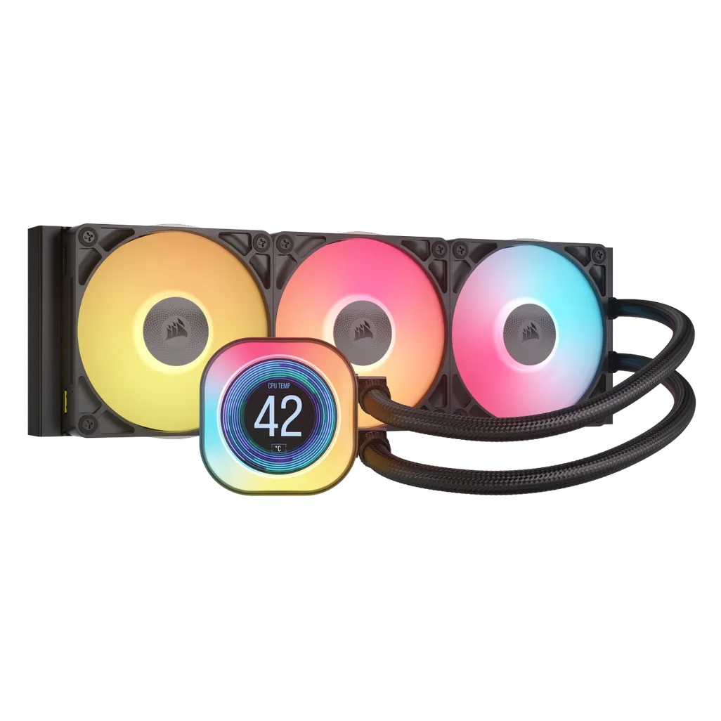 GUNMANSA Corsair iCUE LINK TITAN 240 RX LCD Liquid CPU Cooler – RX120 RGB Fans – Fits Intel® LGA 1851/1700; AMD® AM5/AM4.