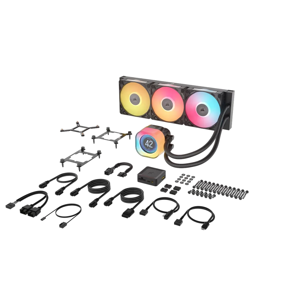 GUNMANSA Corsair iCUE LINK TITAN 240 RX LCD Liquid CPU Cooler – RX120 RGB Fans – Fits Intel® LGA 1851/1700; AMD® AM5/AM4.