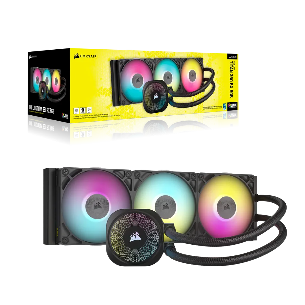 GUNMANSA Corsair iCUE LINK TITAN 360 RX RGB Liquid CPU Cooler – RX120 RGB Fans – Fits Intel® LGA 1851/1700; AMD® AM5/AM4.
