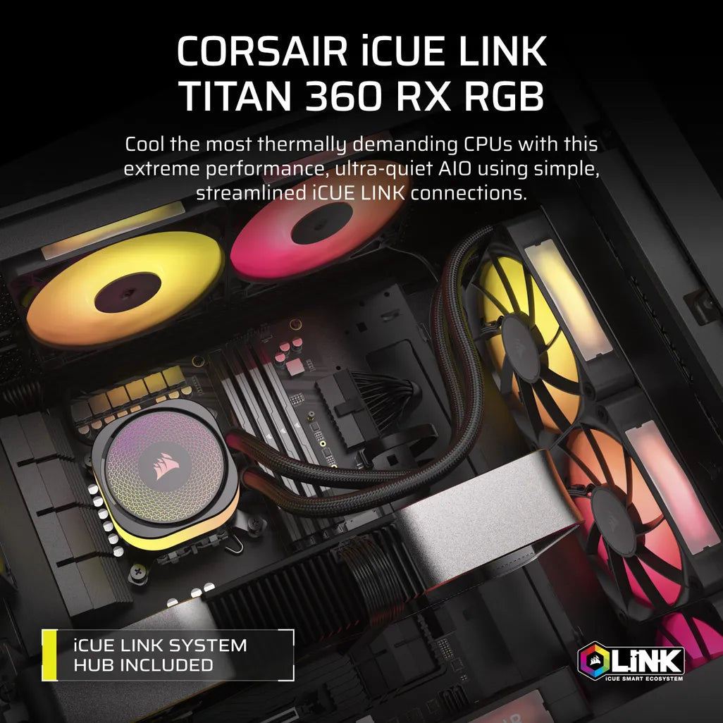 GUNMANSA Corsair iCUE LINK TITAN 360 RX RGB Liquid CPU Cooler – RX120 RGB Fans – Fits Intel® LGA 1851/1700; AMD® AM5/AM4.
