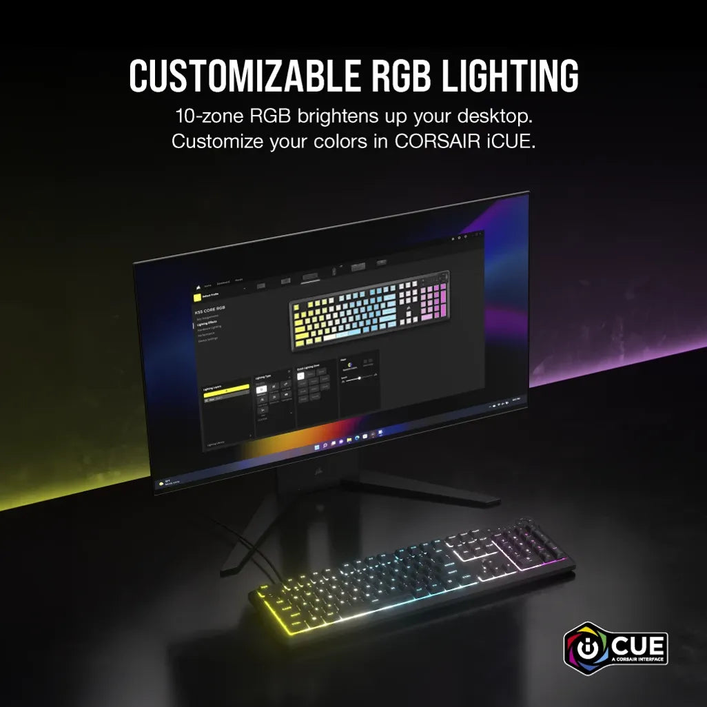 GUNMANSA Corsair K55 Core Gaming Keyboard; Backlit Zoned RGB LED; Rubberdome