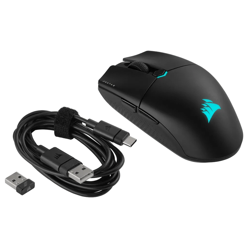 GUNMANSA Corsair Katar Elite Wireles, Optical, RF Wireless + Bluetooth + USB Type-A, 26000 DPI, Black