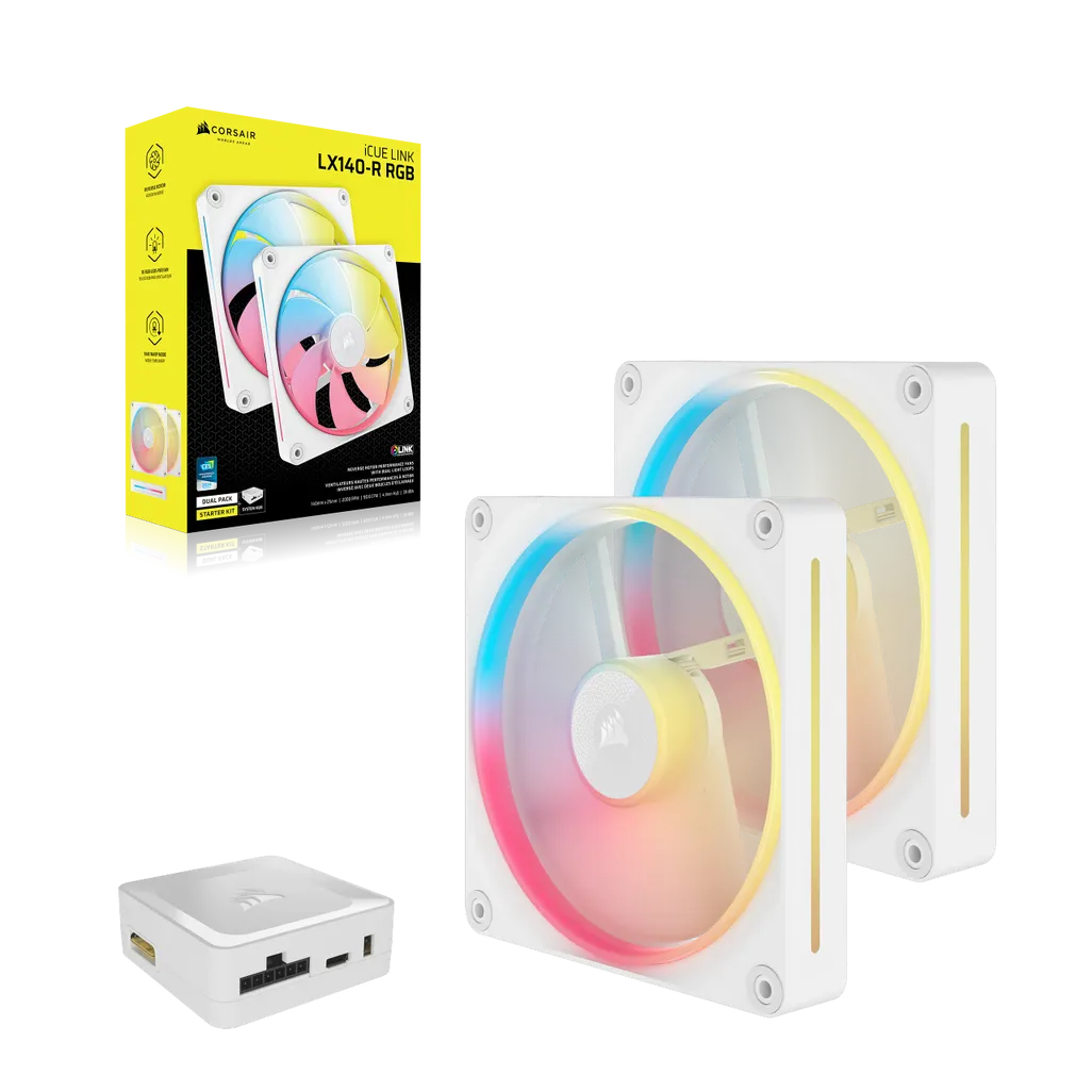 GUNMANSA CORSAIR LX-R RGB Series; iCUE LINK LX140-R RGB White; 140mm RGB Fan; Dual Fan Kit.