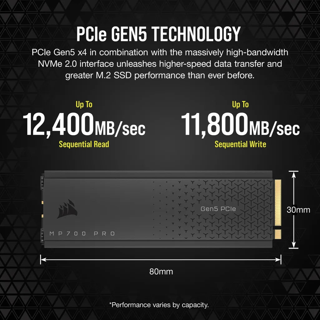 GUNMANSA Corsair MP700 PRO 2TB M.2 NVMe PCIe Gen. 5 x4 SSD with Cooler; Read Up To 12 400MB/s; Write up to 11 800MB/s