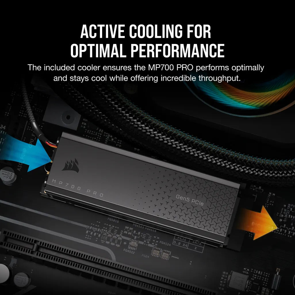 GUNMANSA Corsair MP700 PRO 2TB M.2 NVMe PCIe Gen. 5 x4 SSD with Cooler; Read Up To 12 400MB/s; Write up to 11 800MB/s