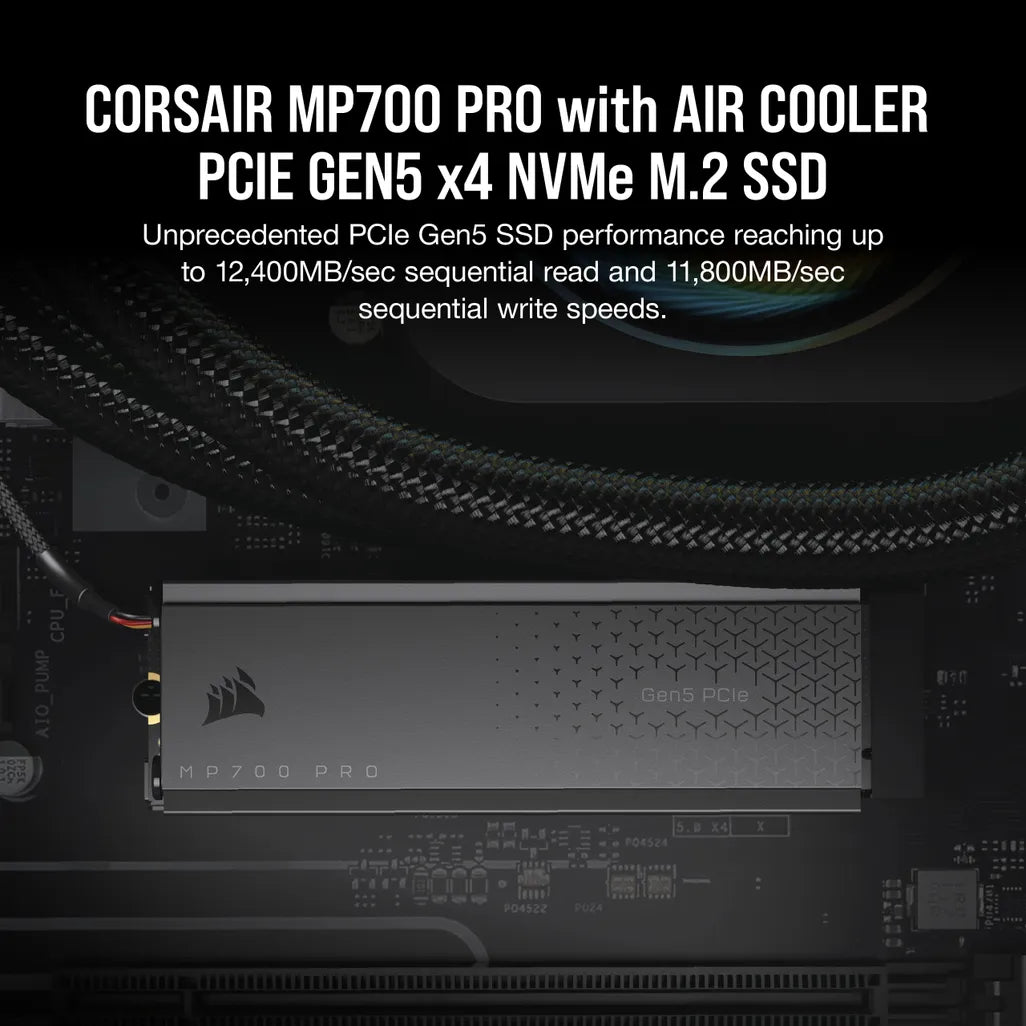 GUNMANSA Corsair MP700 PRO 2TB M.2 NVMe PCIe Gen. 5 x4 SSD with Cooler; Read Up To 12 400MB/s; Write up to 11 800MB/s