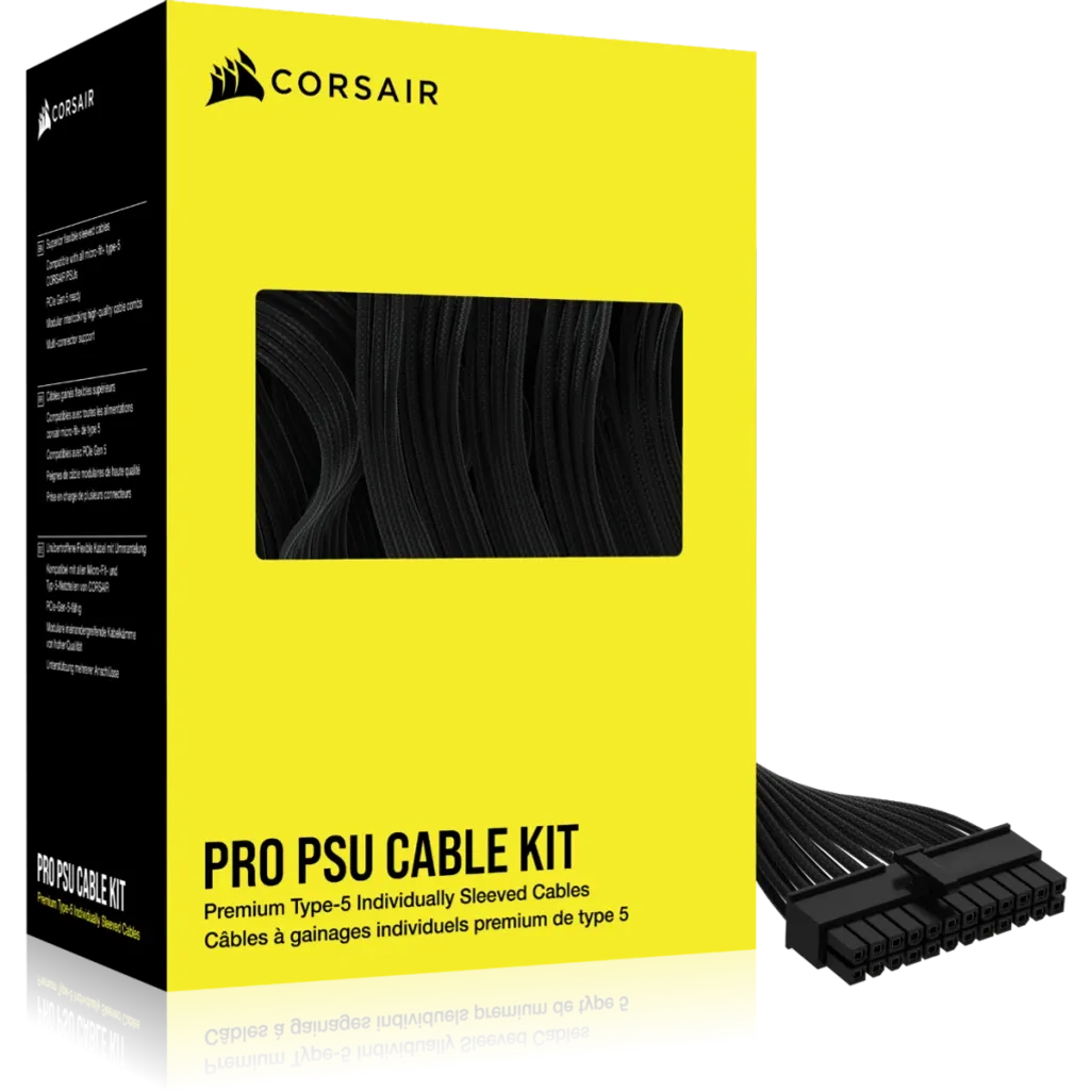 GUNMANSA Corsair Premium Individually Sleeved DC Cable Pro Kit; Type 5 (Shift and SL PSU); BLACK