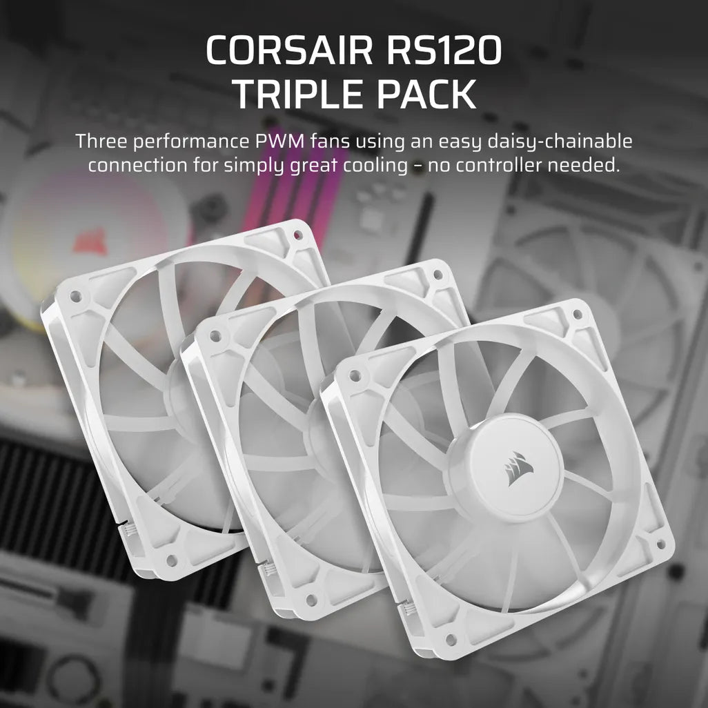 GUNMANSA Corsair RS120 120mm PWM Fans Triple Pack – White
