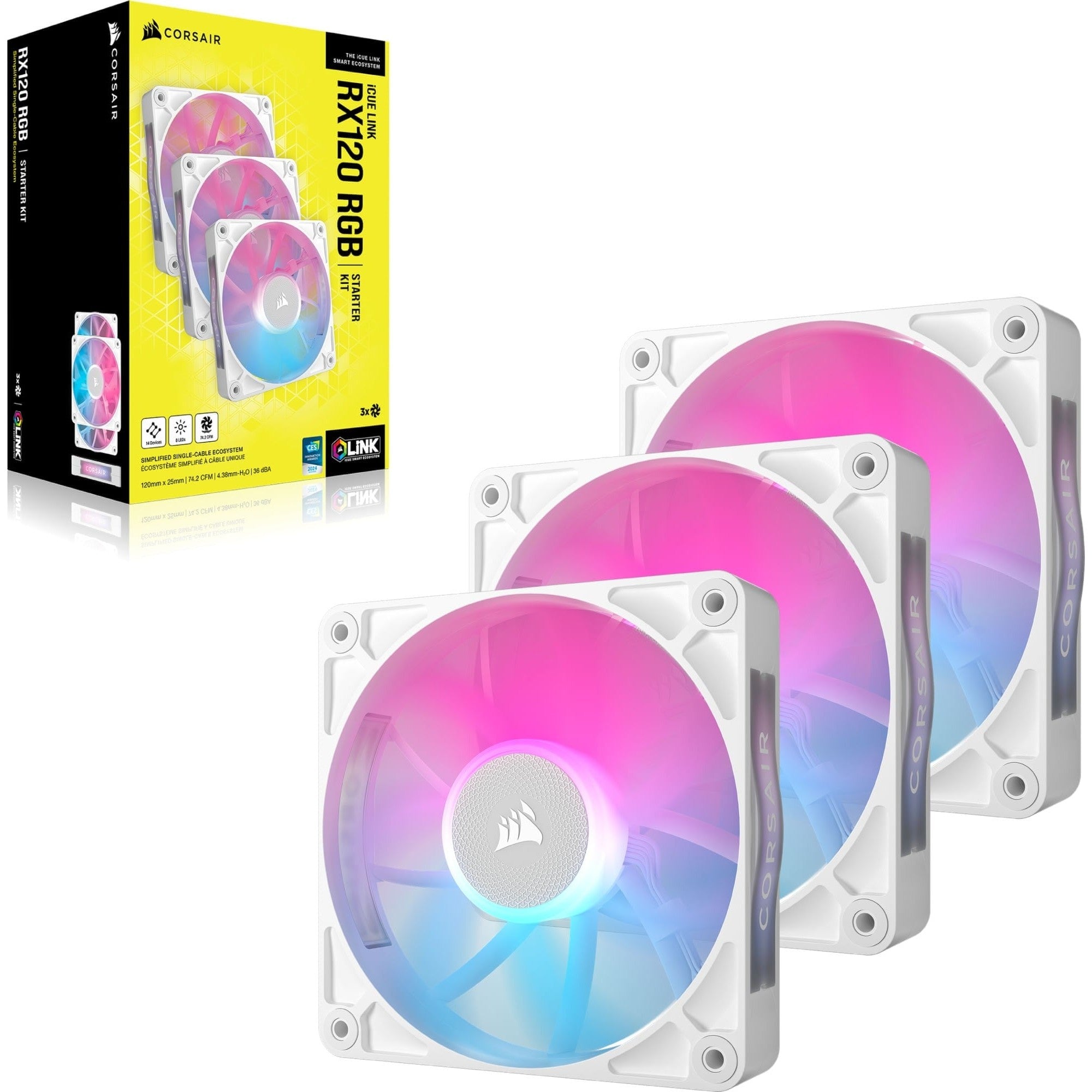 GUNMANSA Corsair RX RGB Series; iCUE LINK RX120 RGB White; 120mm Fan; Triple Pack