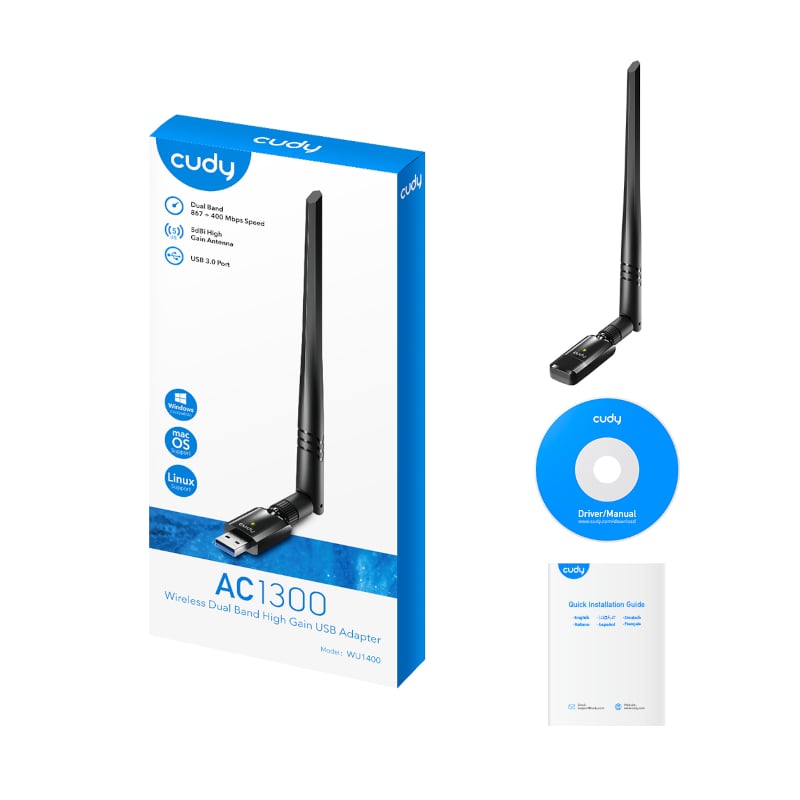 GUNMANSA Cudy 1300Mbps High Gain WiFi USB3.0 Adapter with High Gain Antenna