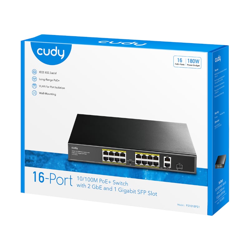 GUNMANSA Cudy 16-Port Unmanaged PoE+ Switch – Rack Mount