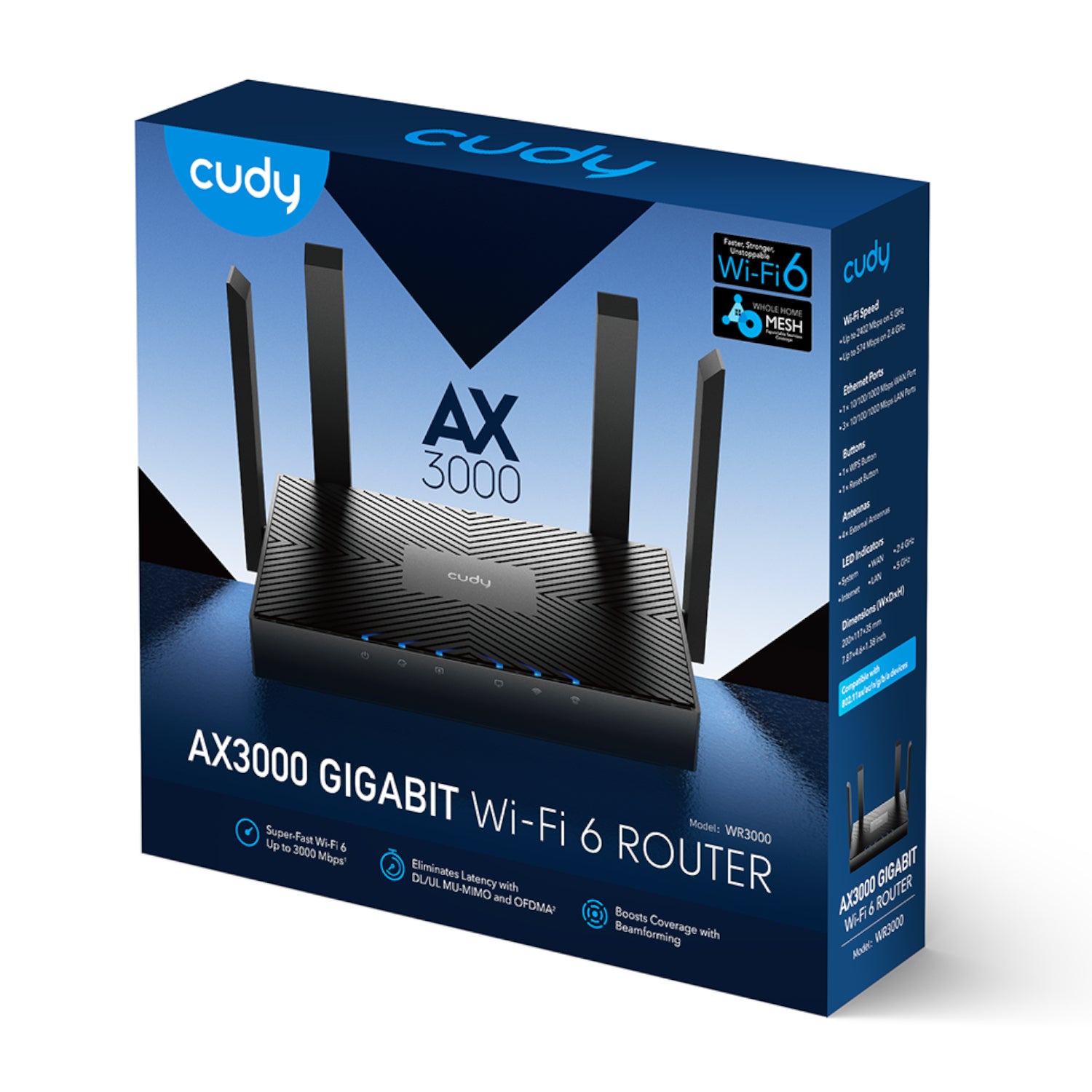 GUNMANSA Cudy AX3000 5-Port Gigabit Dual-Band Wi-Fi 6 Mesh Router – Black