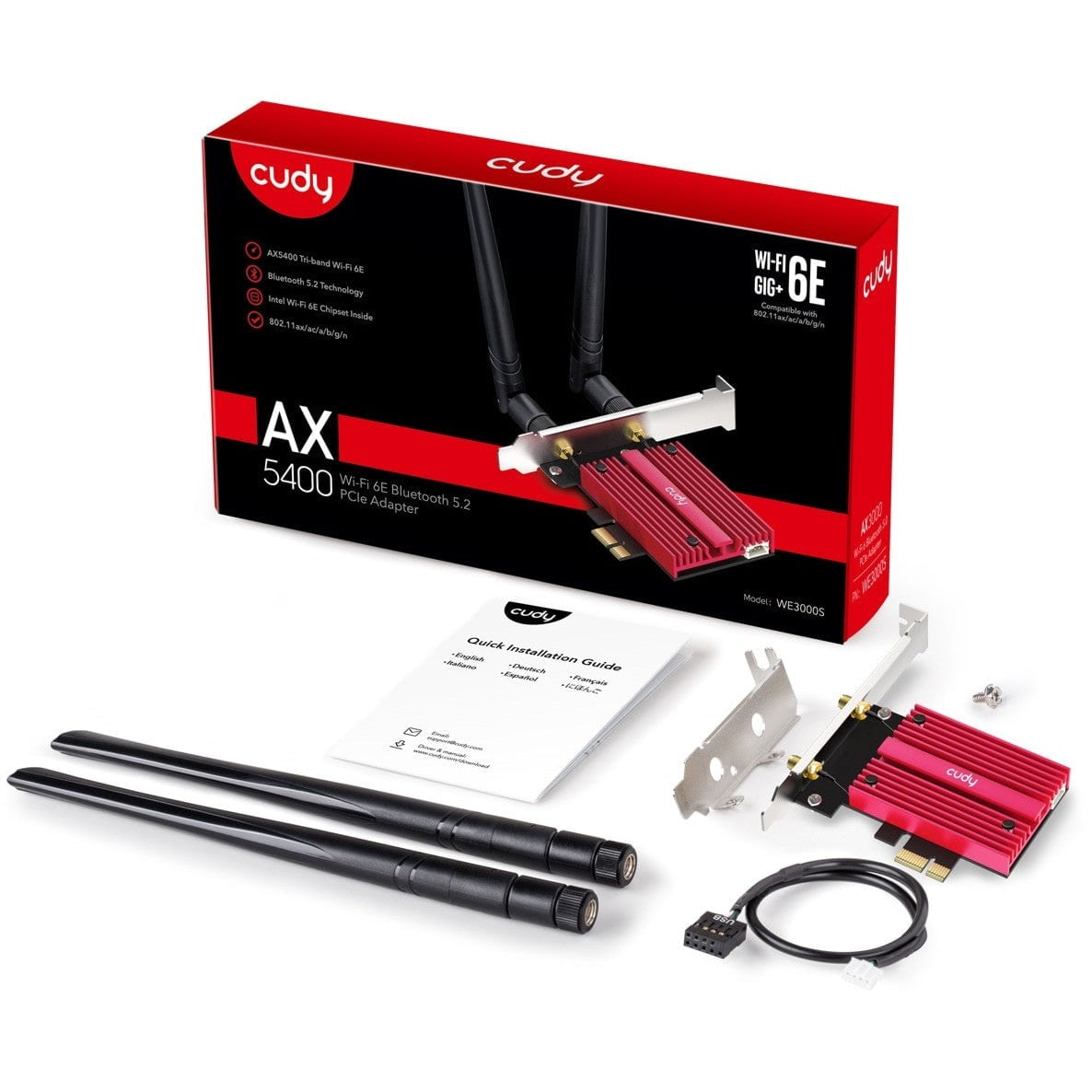 GUNMANSA CUDY WE3000S AX5400 WIFI6E & BLUETOOTH TRI-BAND PCI EXPRESS CARD WITH FIXED DUAL ANTENNA