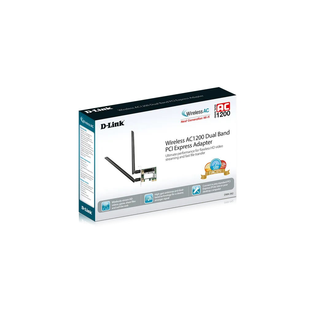 GUNMANSA D-Link DWA-582, Internal, Wired, PCI Express, WLAN, Wi-Fi 4 (802.11n), 867 Mbit/s