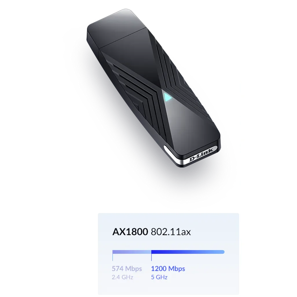 GUNMANSA D-Link DWA‑X1850 AX1800 Wi-Fi 6 USB-Adapter, Wireless, USB, WLAN, Wi-Fi 6 (802.11ax), 1800 Mbit/s, Black