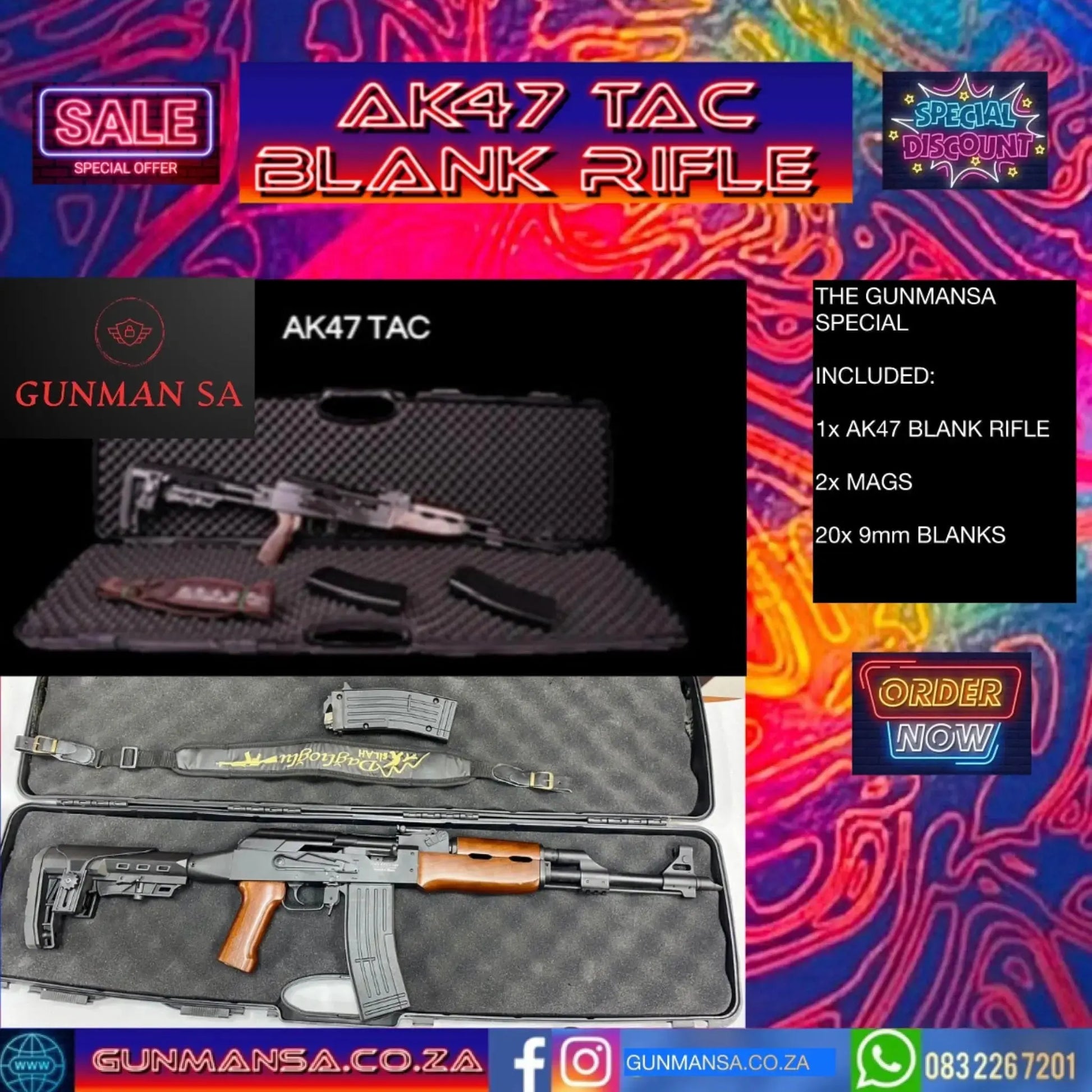 GUNMANSA DAGLIOGLU AK 47 TAC BLANK/PEPPER RIFLE 2 MAGS + STRAP SPECIAL - GSA