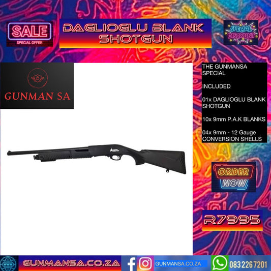 GUNMANSA DAGLIOGLU BLANK SHOTGUN + 10X 9MM P.A.K + 4 9MM P.A.K - 12 GAUGE CONVERSION SHELLS SPECIAL- GSA