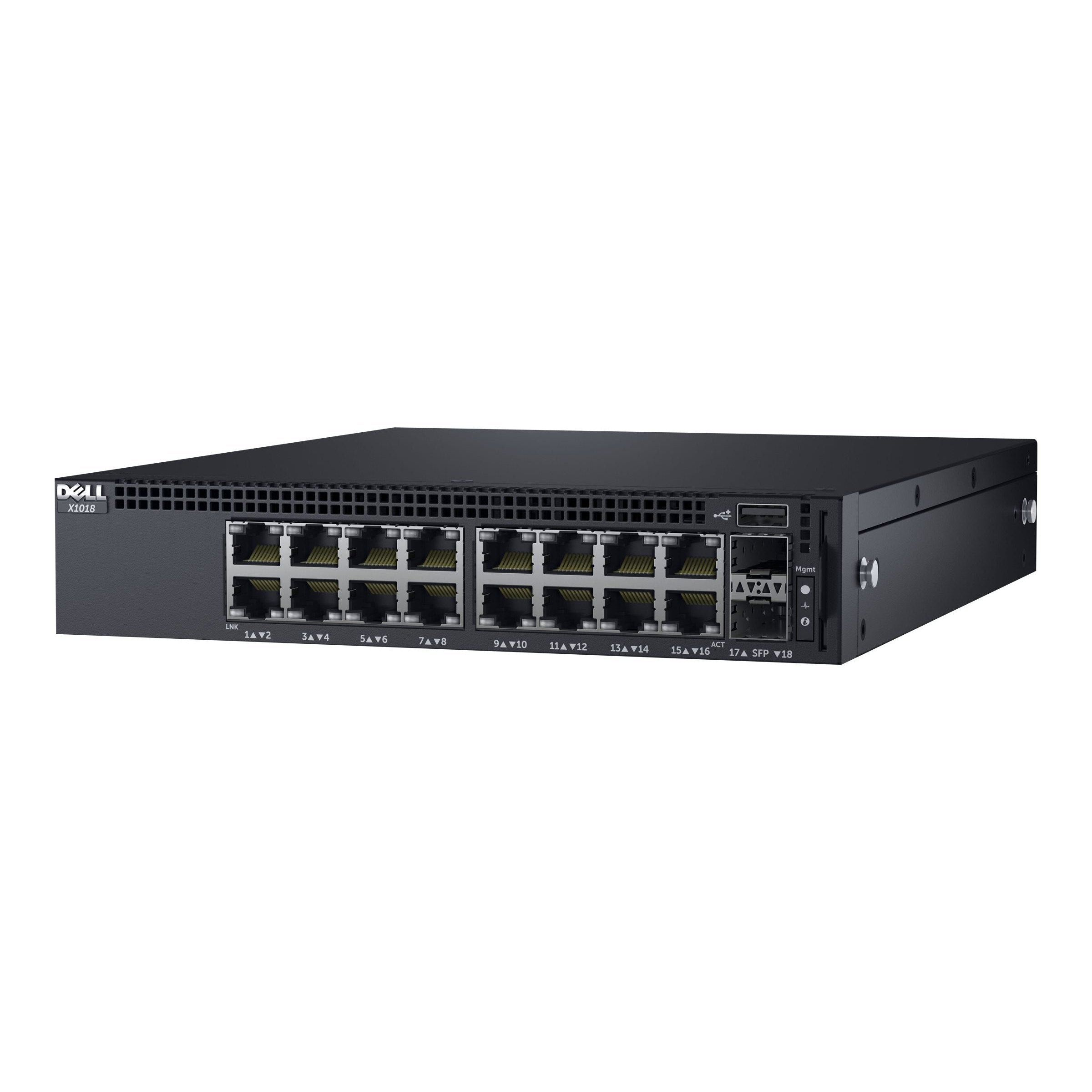GUNMANSA Dell Networking X1018 Smart Web Managed Switch/ 16x 1GbE and 2x 1GbE SFP ports Lifetime Limited Hardware Warranty Minimum Warranty ( add 575 BBEE to make the switch rackmountable )