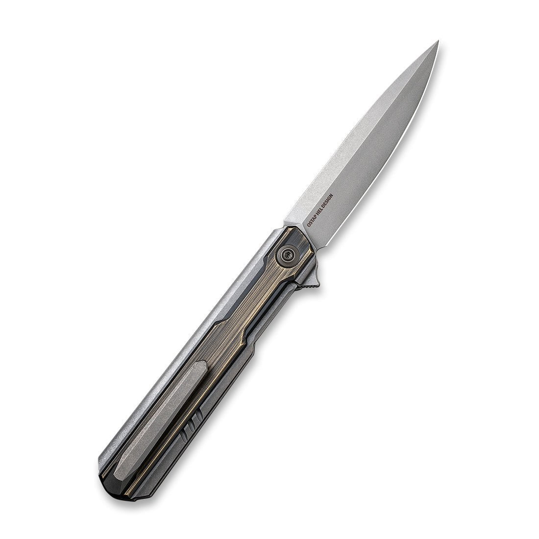 GUNMANSA Discontinued WEKNIFE Peer Flipper Knife Titanium & Brass Handle (3.46" CPM 20CV Blade) 2015E