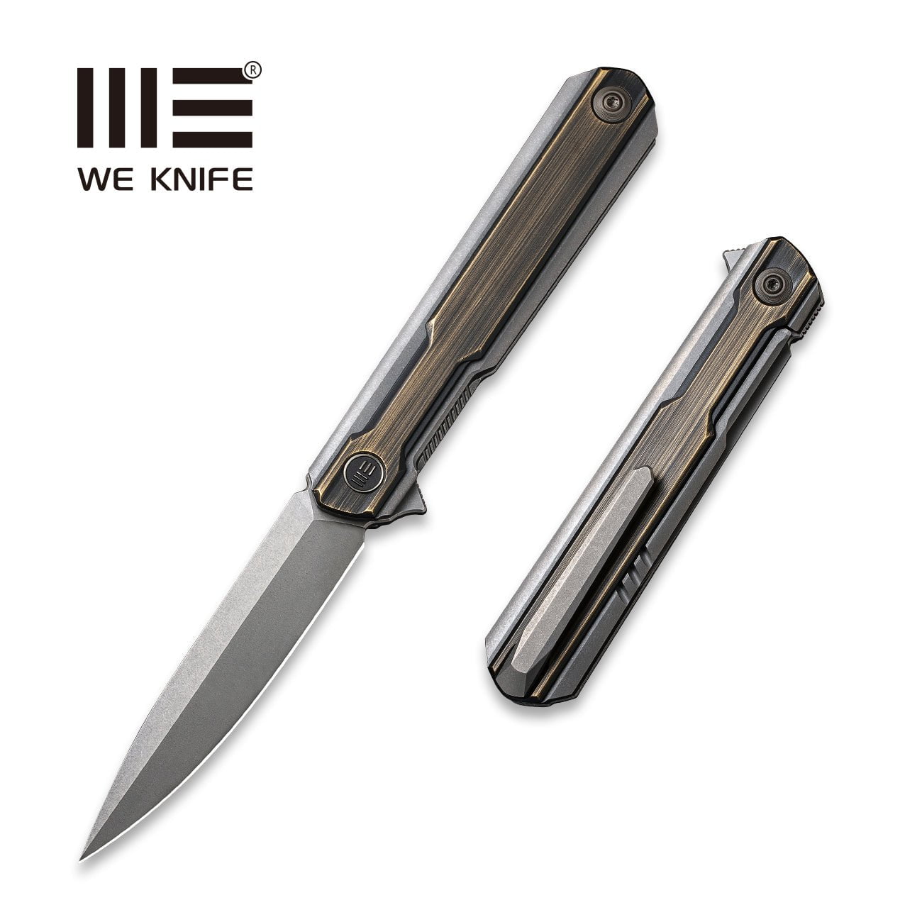 GUNMANSA Discontinued WEKNIFE Peer Flipper Knife Titanium & Brass Handle (3.46" CPM 20CV Blade) 2015E