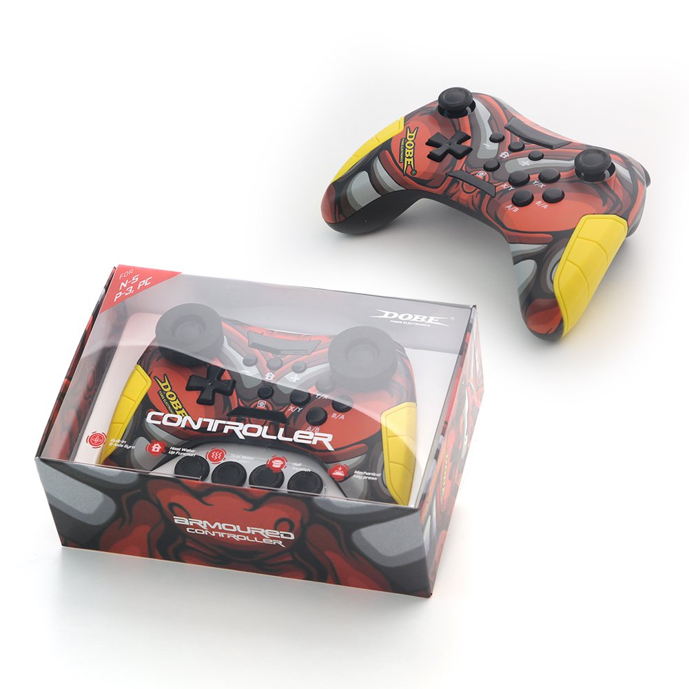 GUNMANSA DOBE TY-3839 RED Multi-Platform PC Wireless Controller, Bluetooth Gaming Controller, Compatible with Switch, PS3, Android, PC, Windows and Smart TV, Built-in 6-Axis Gyro and Dual Motor Vibration (Red)