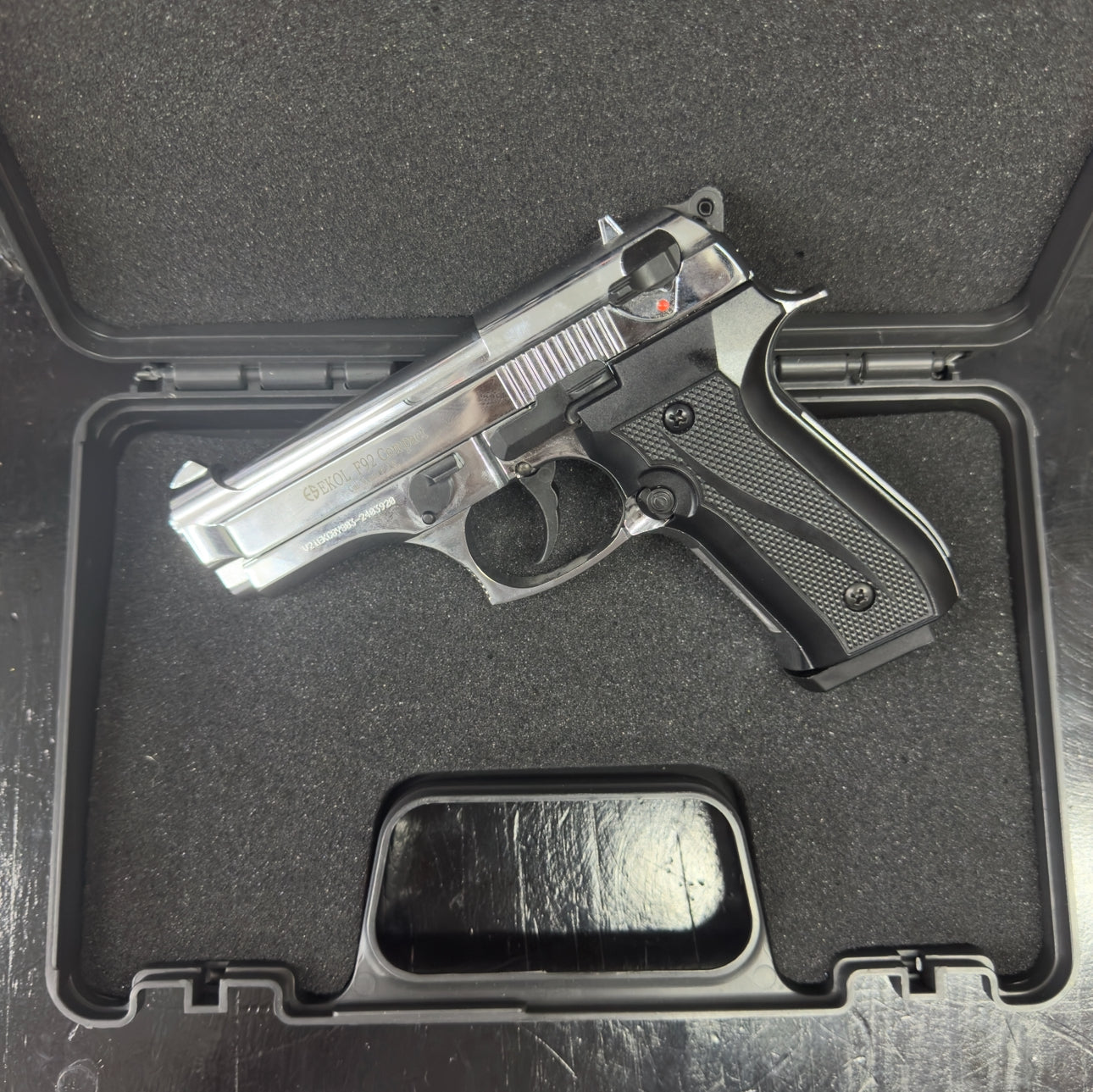 GUNMANSA Ekol F92 Compact Shiny Chrome Blank/Pepper Gun (Semi Auto|15+1|9mm PAK)