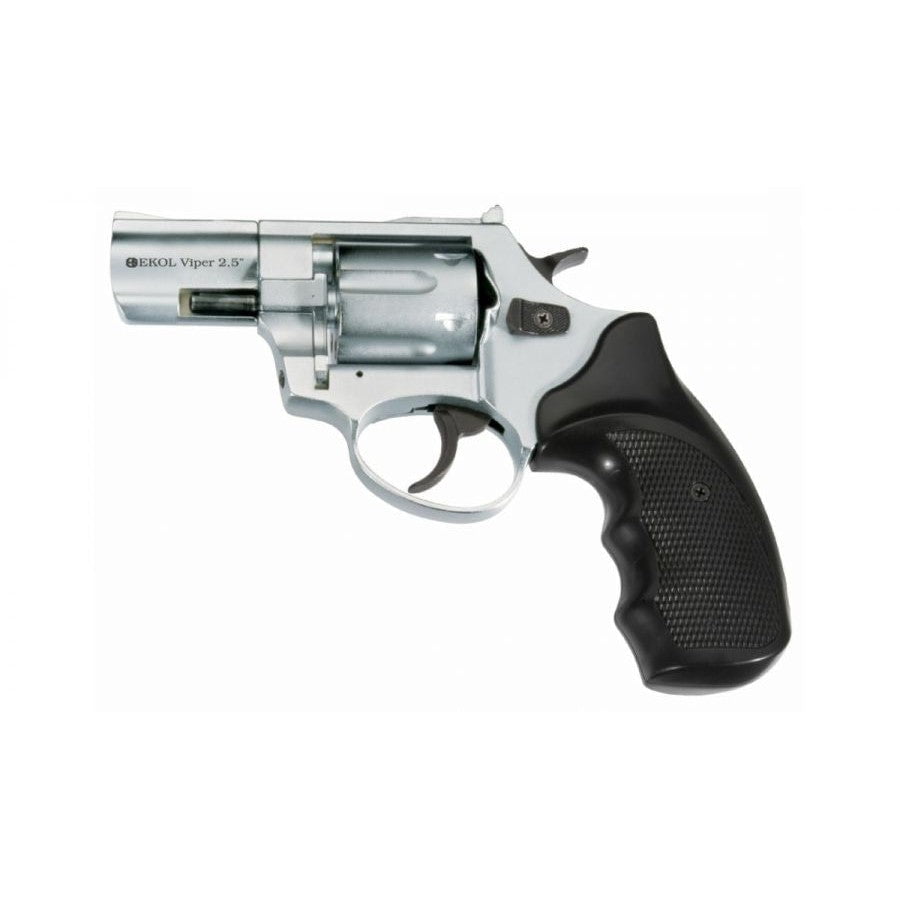 GUNMANSA Ekol Viper Shiny Chrome 2.5" Blank/Pepper Gun (Semi Auto|6 Rounds|9mm PAK|Revolver)