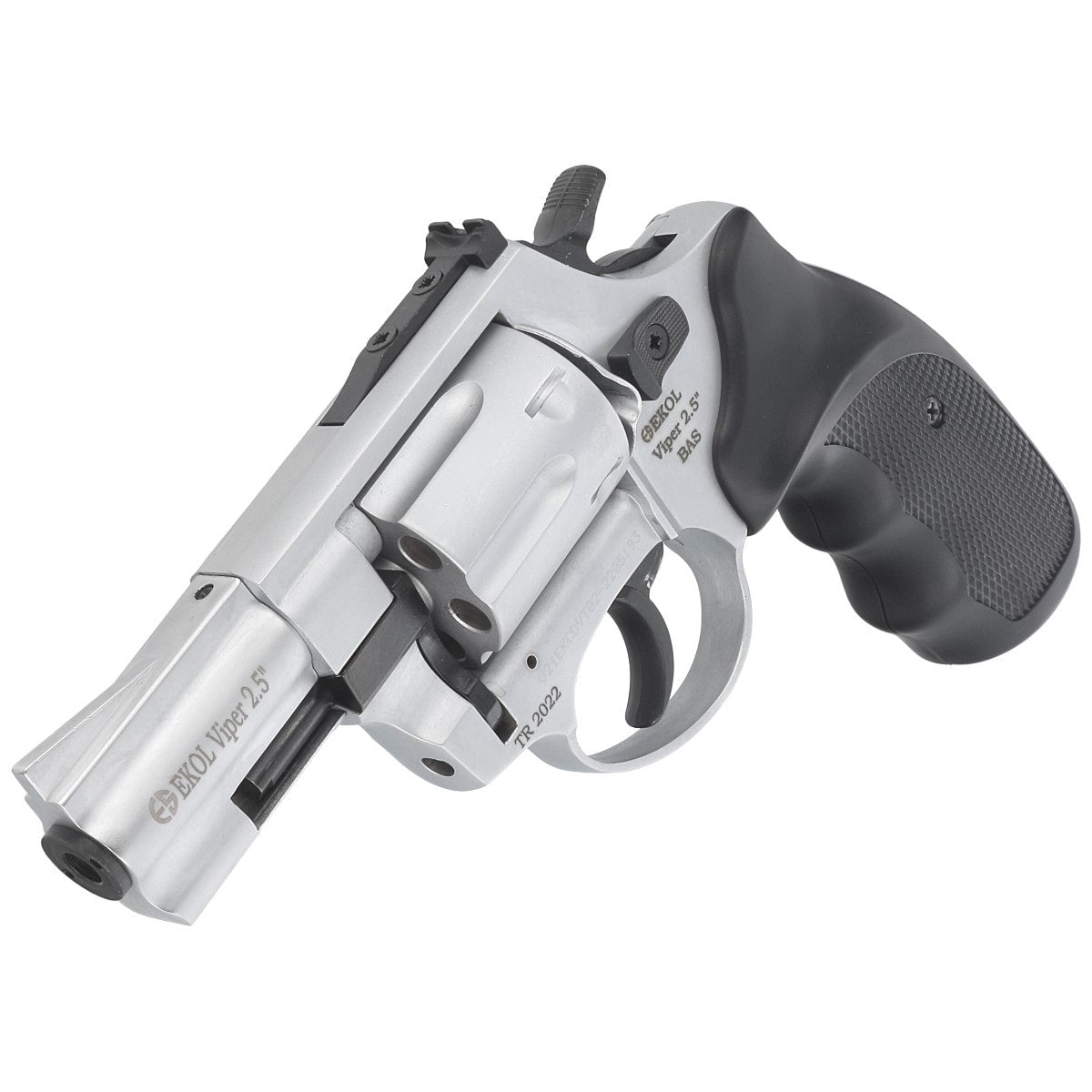GUNMANSA Ekol Viper Shiny Chrome 2.5" Blank/Pepper Gun (Semi Auto|6 Rounds|9mm PAK|Revolver)