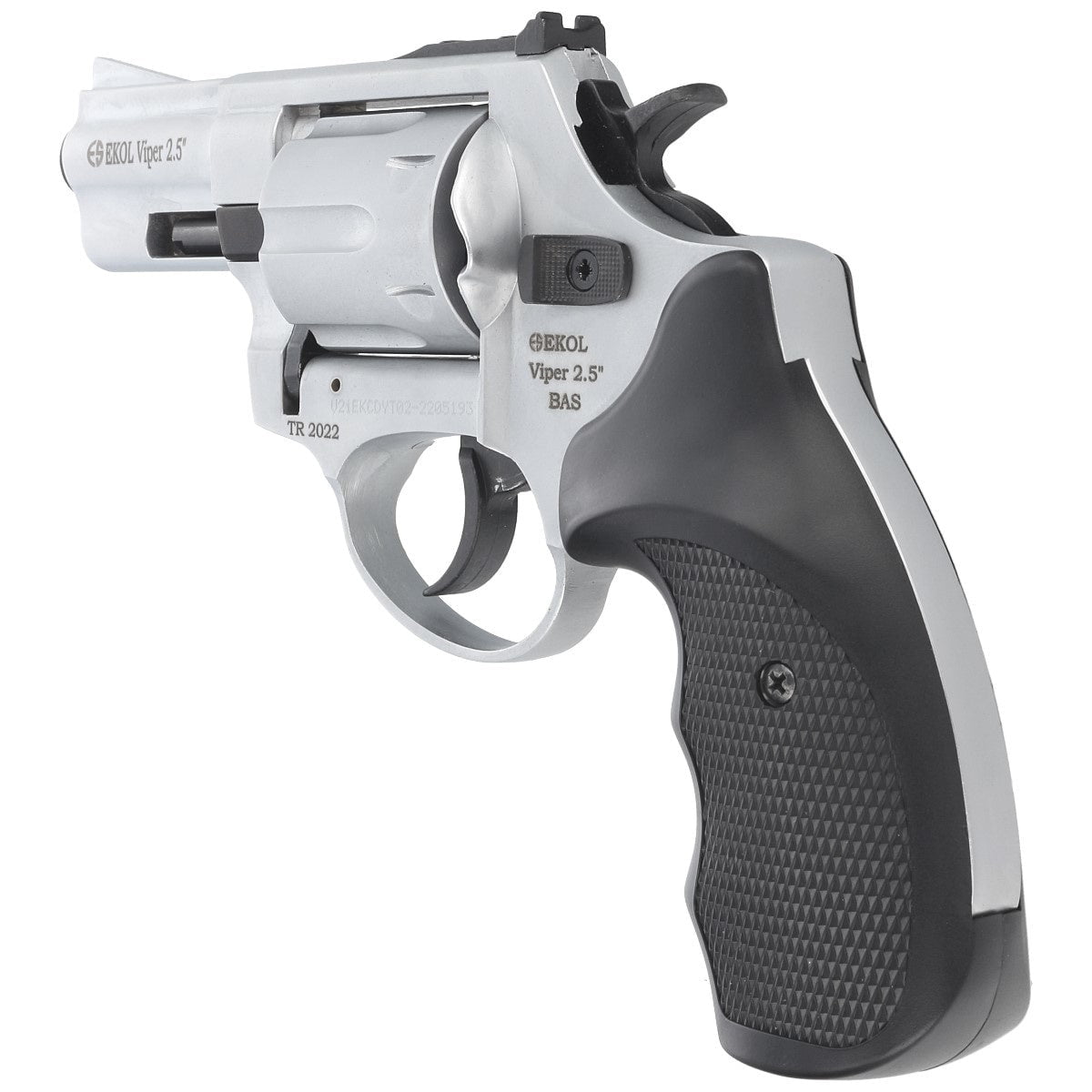 GUNMANSA Ekol Viper Shiny Chrome 2.5" Blank/Pepper Gun (Semi Auto|6 Rounds|9mm PAK|Revolver)