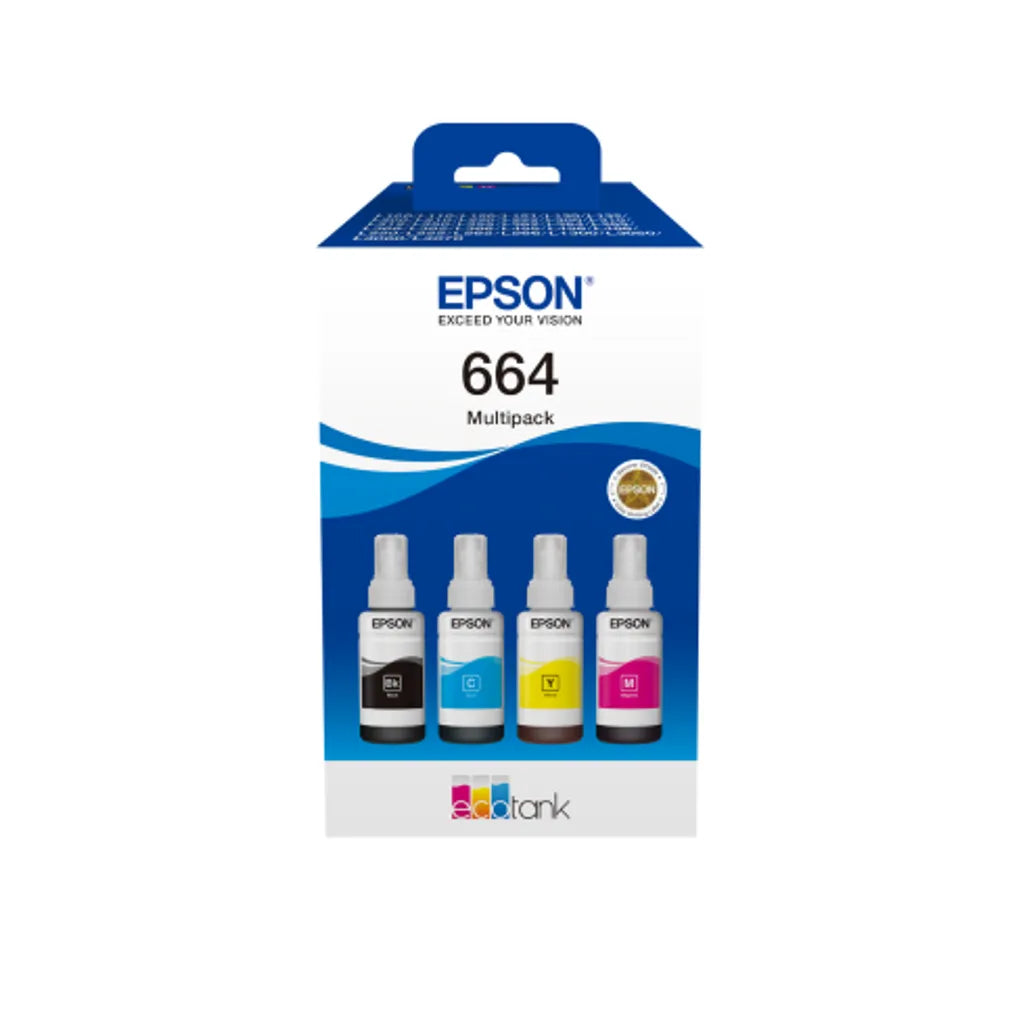 GUNMANSA Epson T664 Ecotank Multipack ink bottle (70ml per bottle). Black 4000 pages @ 5% coverage & Colour 7500 pages each @ 5% coverage
