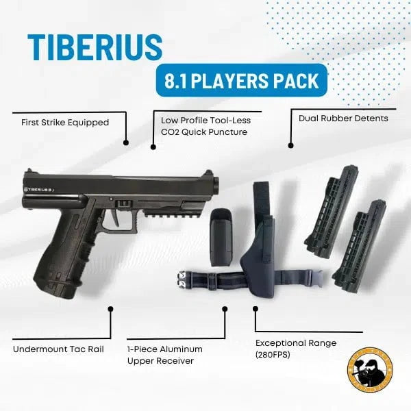 GUNMANSA First Strike Tiberius 8.1 Players Pack 0.68 Caliber Black Paintball Gun