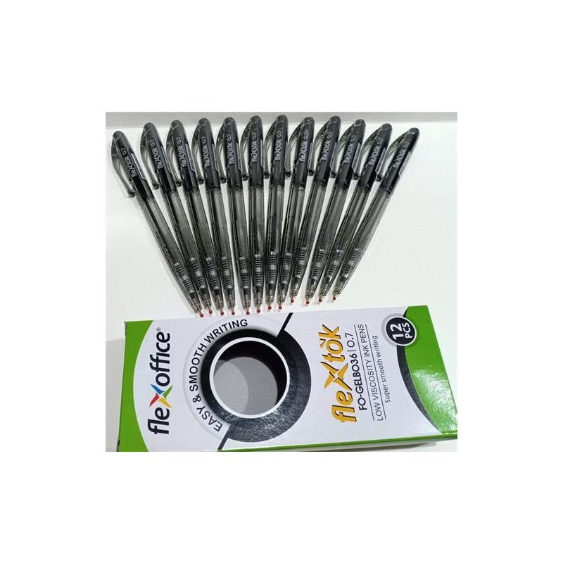 GUNMANSA Flexoffice 0.7mm Black Retractable Gel Pens box of 12
