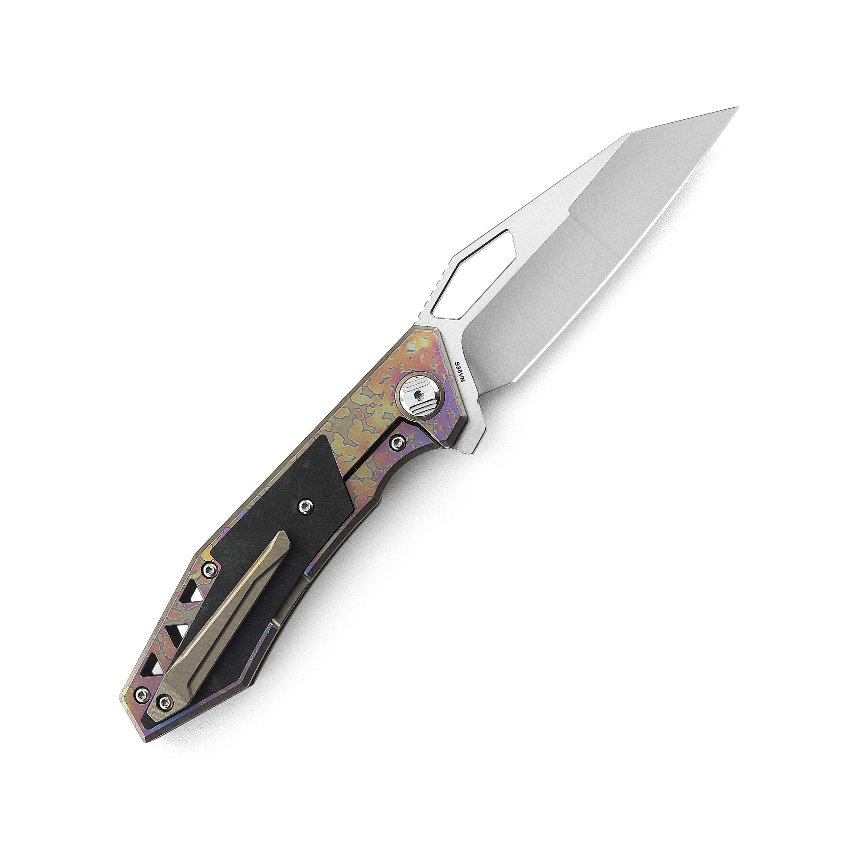 GUNMANSA Folding Knives Titanium Series BESTECH FRACTAL BT1907C Titanium+Carbon Fiber Inlay Handle: 3.46" S35VN Knife