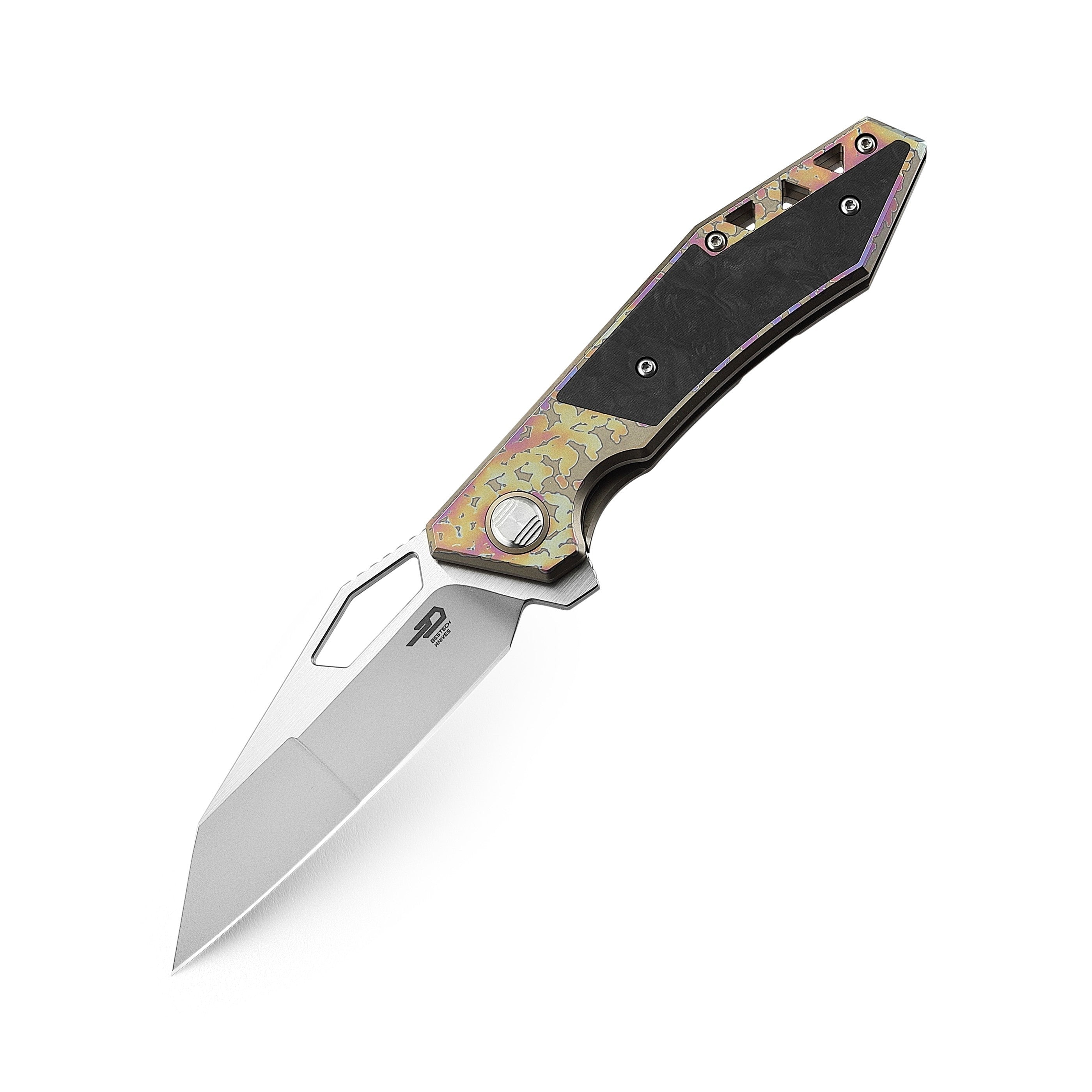 GUNMANSA Folding Knives Titanium Series BESTECH FRACTAL BT1907C Titanium+Carbon Fiber Inlay Handle: 3.46" S35VN Knife