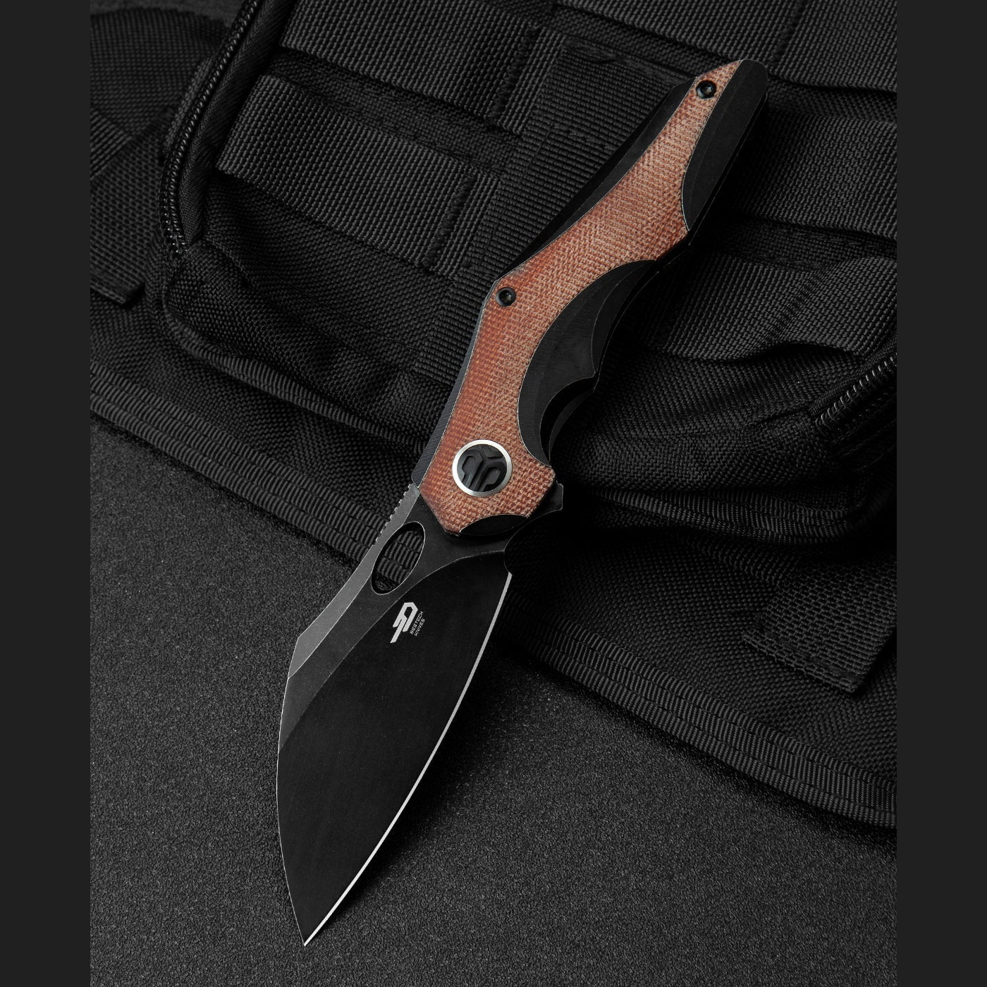 GUNMANSA Folding Knives Titanium Series BESTECH NOGARD BT2105E Titanium+Natural Canvas Micarta Inlay Handle: 3.35" M390 Knife