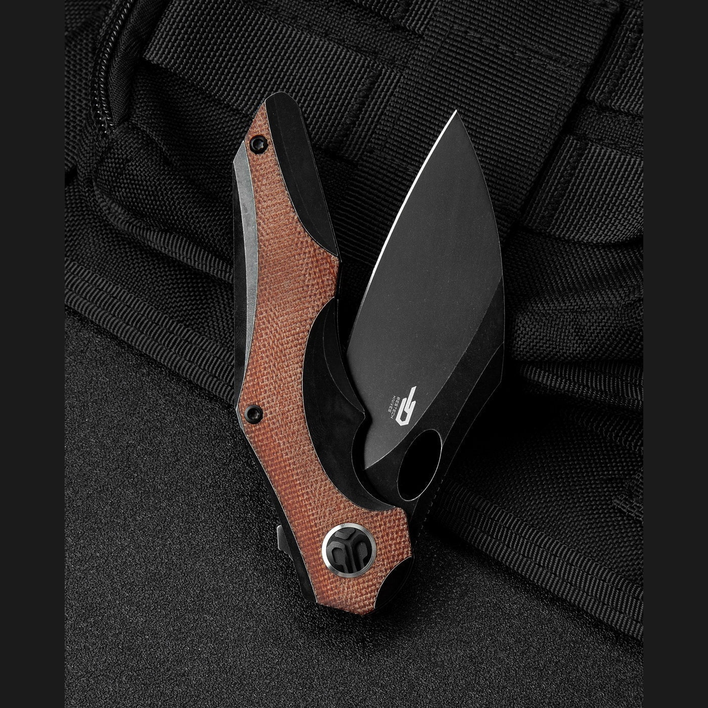 GUNMANSA Folding Knives Titanium Series BESTECH NOGARD BT2105E Titanium+Natural Canvas Micarta Inlay Handle: 3.35" M390 Knife