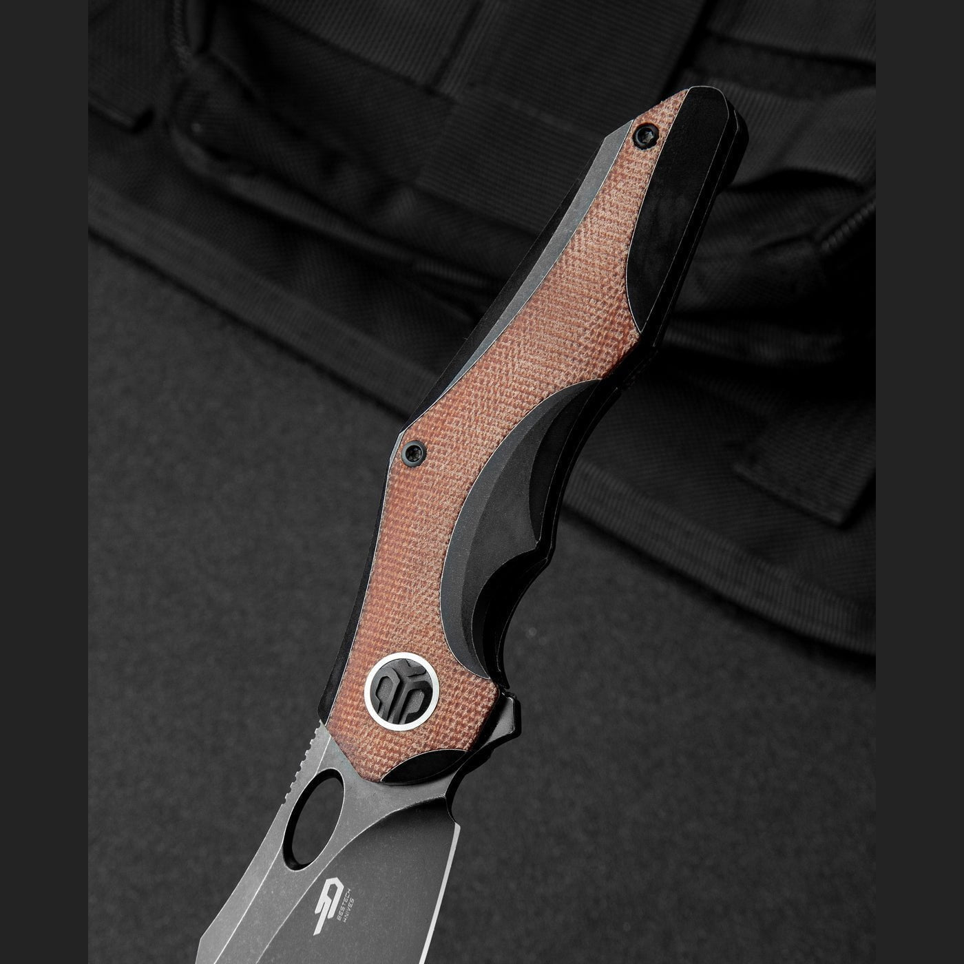 GUNMANSA Folding Knives Titanium Series BESTECH NOGARD BT2105E Titanium+Natural Canvas Micarta Inlay Handle: 3.35" M390 Knife