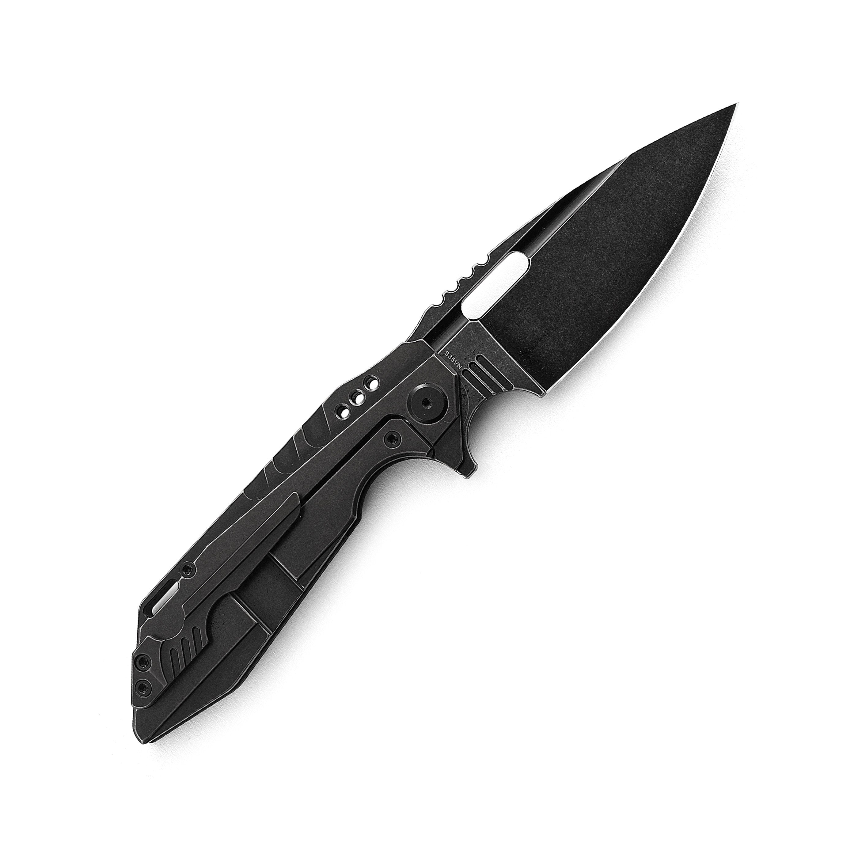 GUNMANSA Folding Knives Titanium Series Black BESTECH SHODAN BT1910D Titanium+Carbon Fiber Handle: 3.86" S35VN Blade