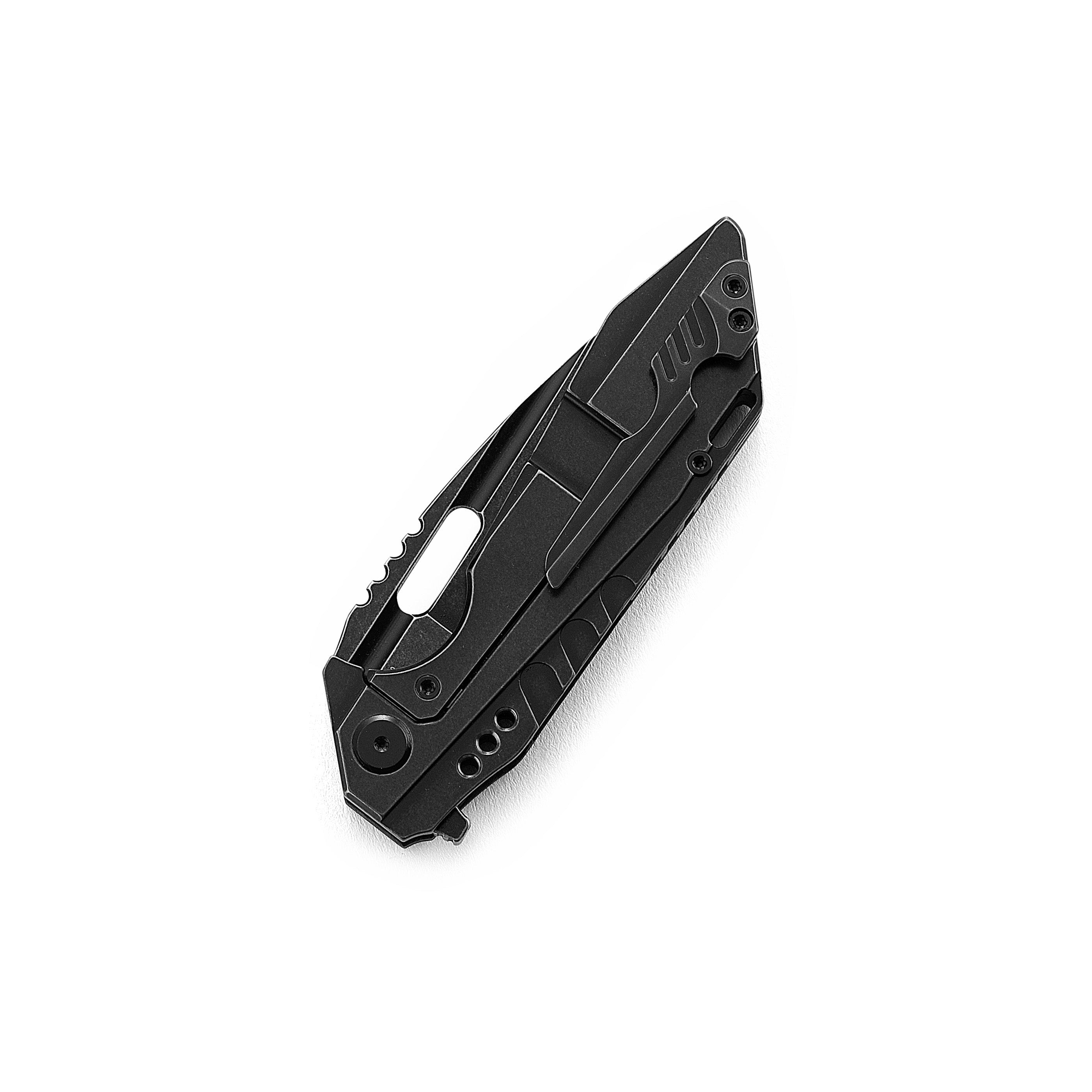 GUNMANSA Folding Knives Titanium Series Black BESTECH SHODAN BT1910D Titanium+Carbon Fiber Handle: 3.86" S35VN Blade