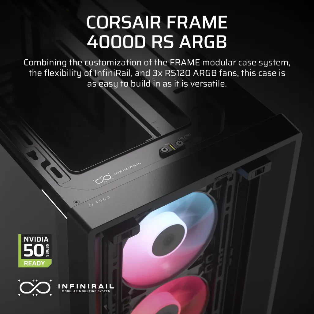 GUNMANSA FRAME 4000D RS ARGB Black Mid-Tower PC Case; 2x 3.5'' |  2x 2.5'' Drive Bays; Up to 360mm Radiator; 3x RS ARGB PWM Fans;