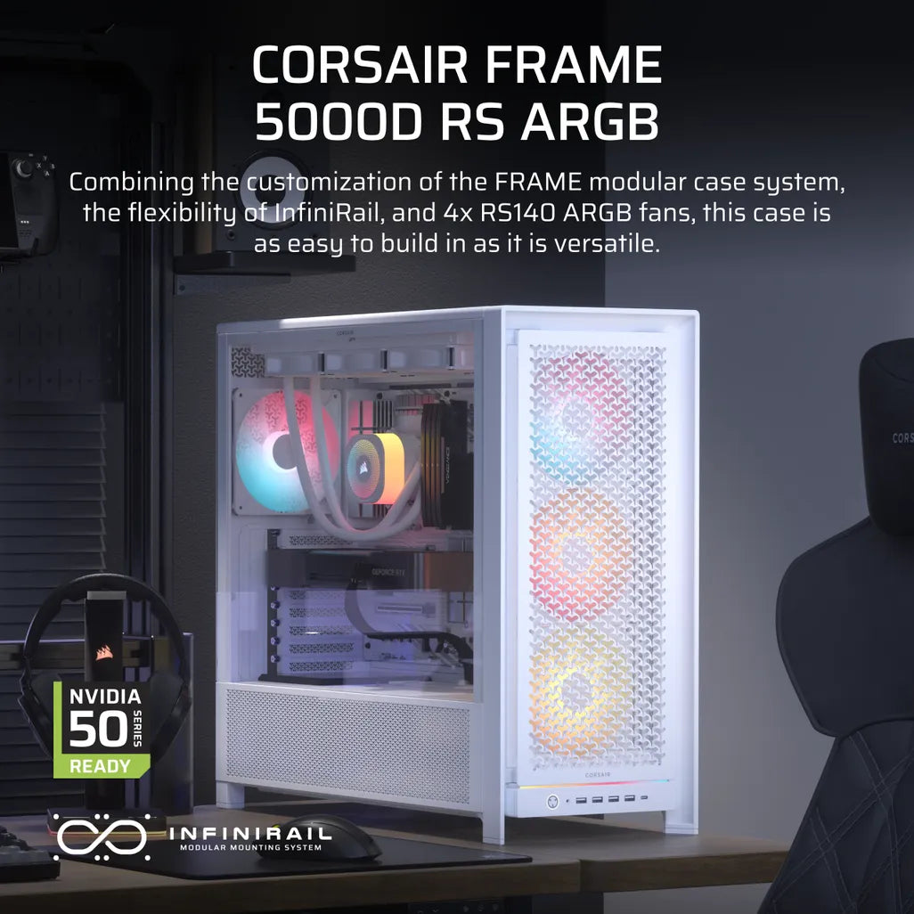 GUNMANSA FRAME 5000D ARGB RS Mid-Tower PC Case; 4x 4x RS140 ARGB Fans; 2x 2.5'' ; 1x 3.5'' ; White.