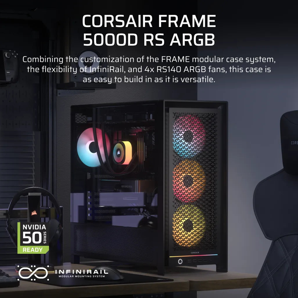 GUNMANSA FRAME 5000D RS ARGB Mid-Tower PC Case; 4x RS140 ARGB Fans; 2x 2.5'' ; 1x 3.5'' ; Black.