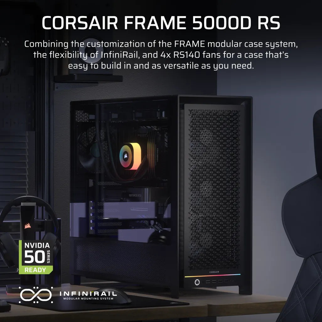 GUNMANSA FRAME 5000D RS Mid-Tower PC Case; 4x RS 140 PWM Fans; 2x 2.5'' ; 1x 3.5''; Black.