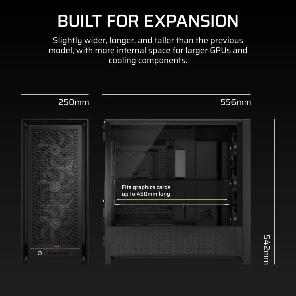 GUNMANSA FRAME 5000D RS Mid-Tower PC Case; 4x RS 140 PWM Fans; 2x 2.5'' ; 1x 3.5''; Black.