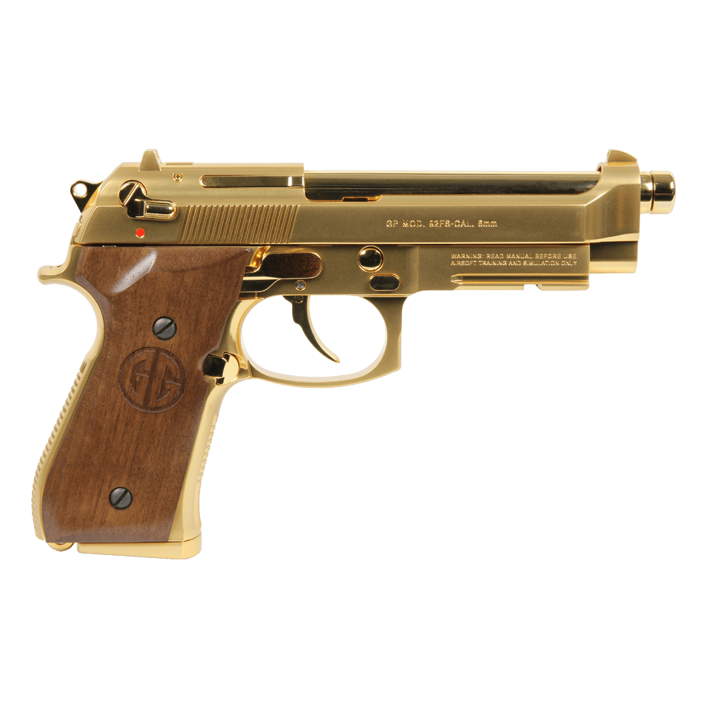 GUNMANSA G&G GPM92 GOLD Airsoft Pistol (GG|Semi Auto|Blowback|27) GAS-M92-GP2-YBB-ECM