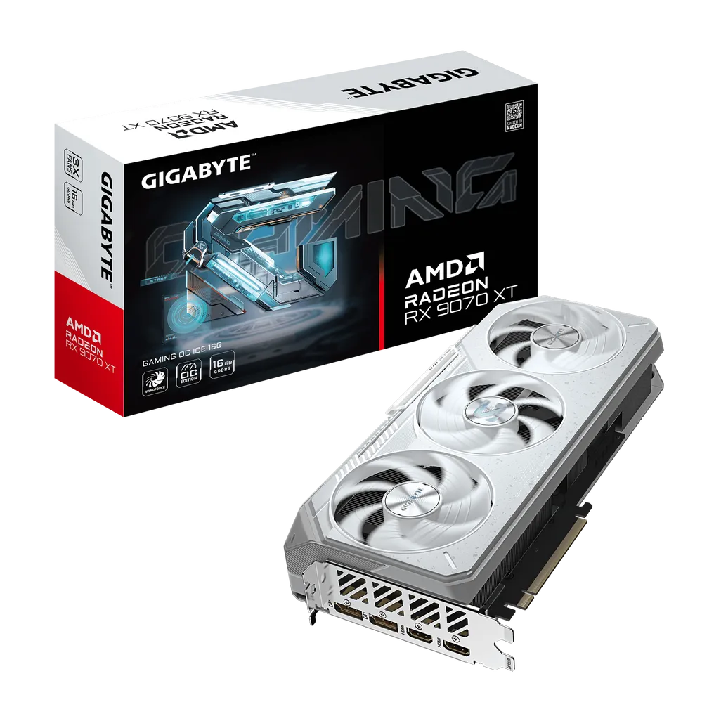GUNMANSA GIGABYTE AMD Radeon RX9070XT Gaming OC ICE - 16GB; 256-Bit Memory Bus; 2x HDMI; 2x DisplayPort. Min 850W PSU.