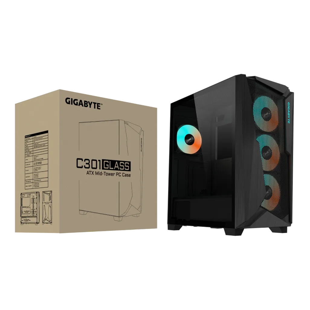 GUNMANSA Gigabyte C301 Glass ATX Chassis; 2x 3.5'' | 2x 2.5'' Drive Bays; 360mm Radiator compatible; 4x 120mm fan incl; White