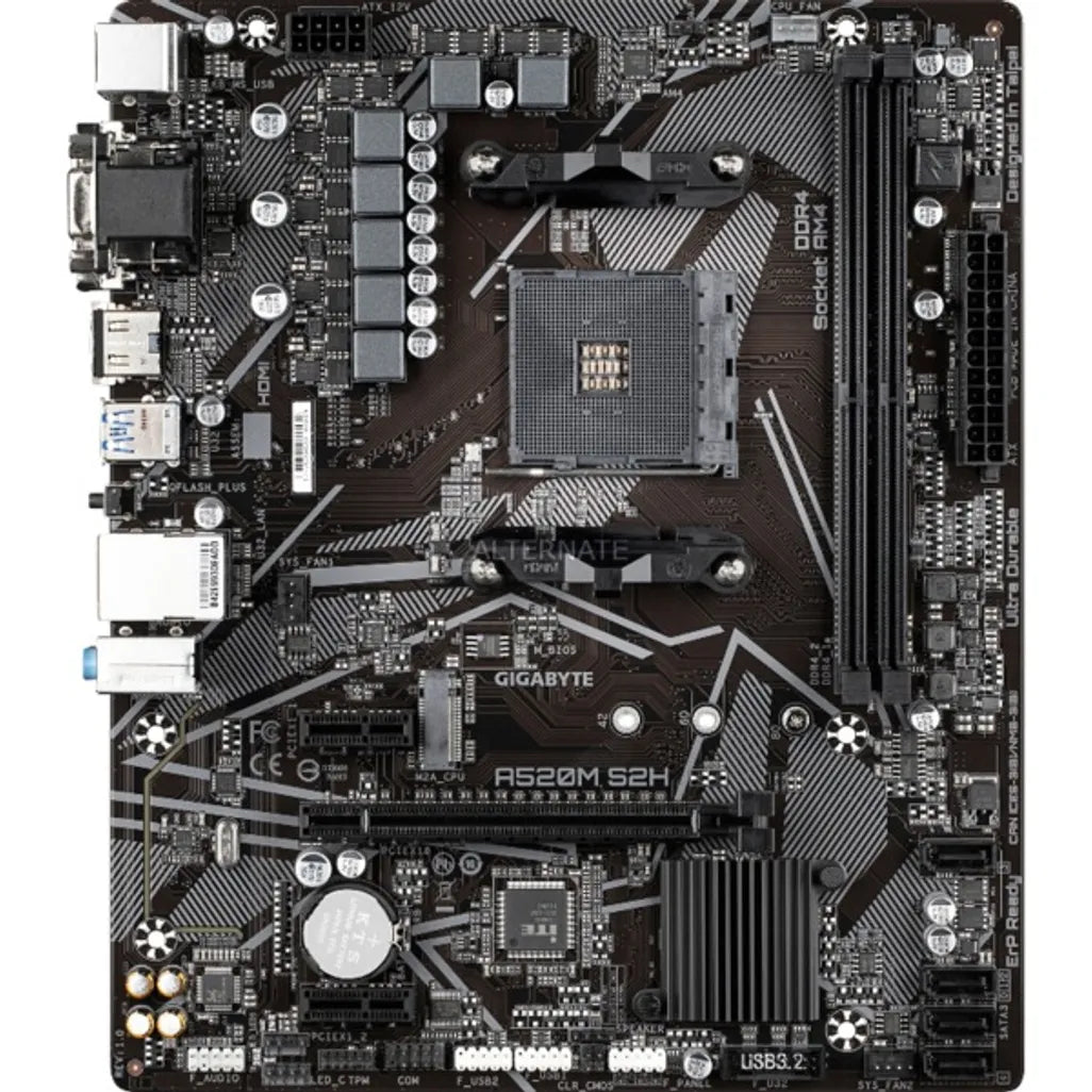 GUNMANSA GIGABYTE Motherboard AMD A520M-S2H  for 3rd/4th/5th Generation AMD Ryzen™ processors; 2x Dual DDR4; 1x M2; HDMI; DVI; VGA.