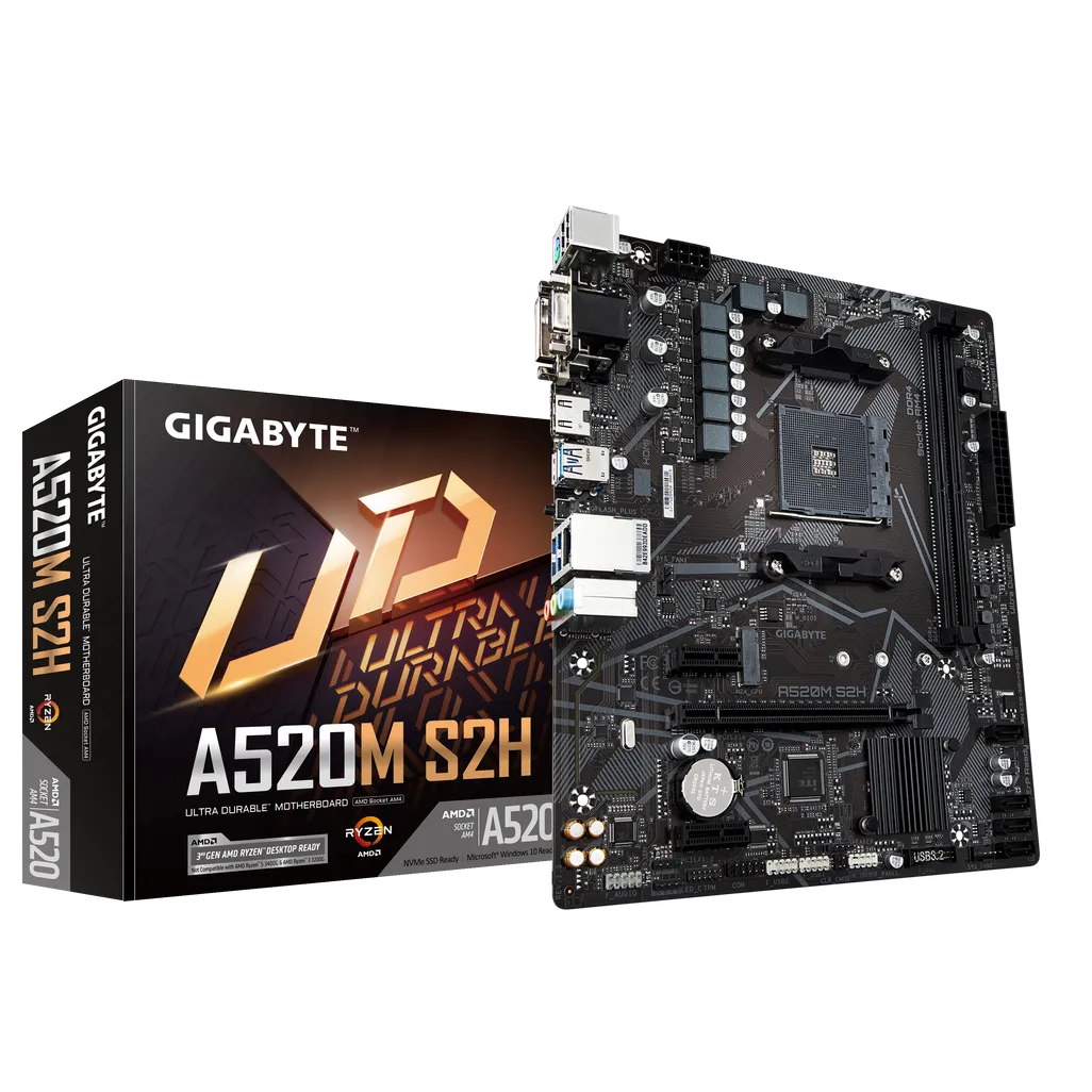 GUNMANSA GIGABYTE Motherboard AMD A520M-S2H  for 3rd/4th/5th Generation AMD Ryzen™ processors; 2x Dual DDR4; 1x M2; HDMI; DVI; VGA.